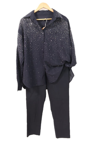 חולצת ניטים ופייטים מכופתרת בשחור- L-XL