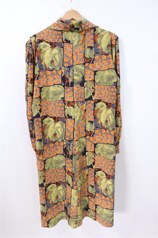 שמלת וינטיג עניבת קשירה בפרינט שושנים - L-XL