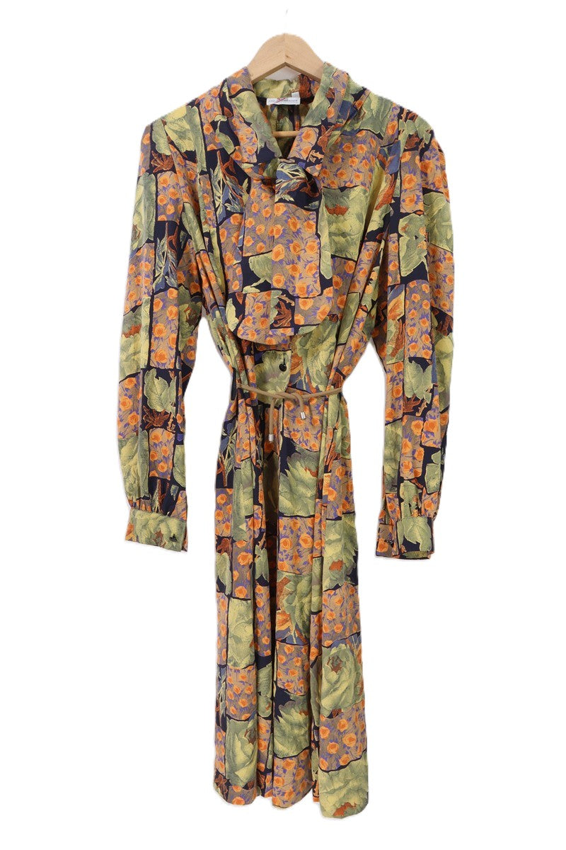 שמלת וינטיג עניבת קשירה בפרינט שושנים - L-XL