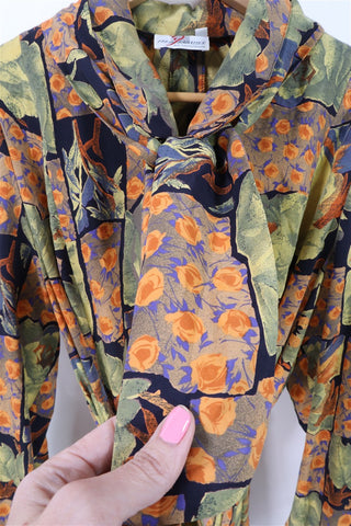 שמלת וינטיג עניבת קשירה בפרינט שושנים - L-XL