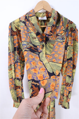 שמלת וינטיג עניבת קשירה בפרינט שושנים - L-XL