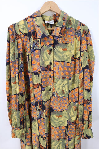 שמלת וינטיג עניבת קשירה בפרינט שושנים - L-XL