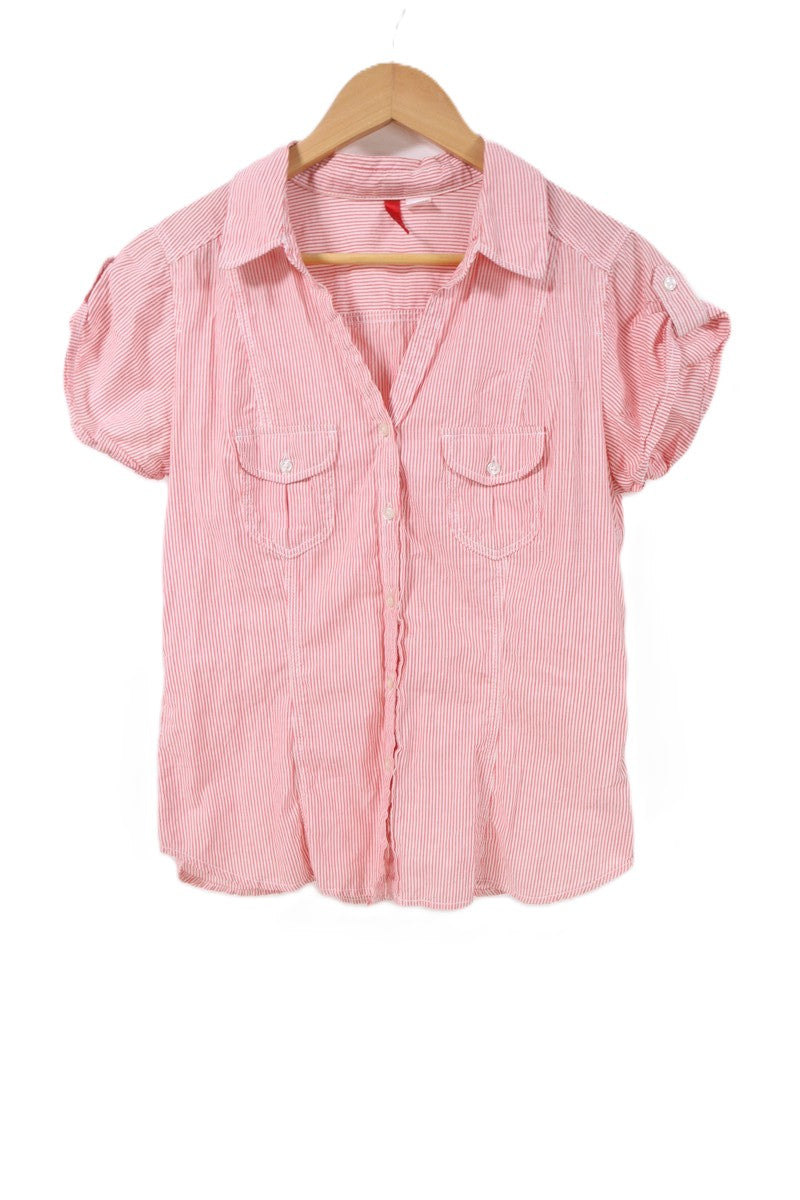 חולצת פסים מכופתרת בורוד ולבן-M