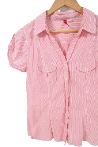 חולצת פסים מכופתרת בורוד ולבן-M