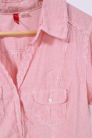 חולצת פסים מכופתרת בורוד ולבן-M