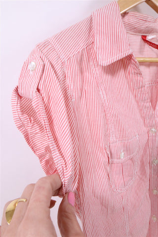 חולצת פסים מכופתרת בורוד ולבן-M