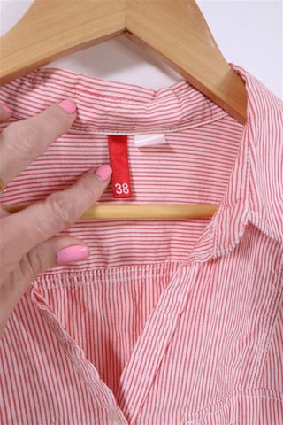 חולצת פסים מכופתרת בורוד ולבן-M