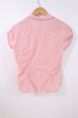 חולצת פסים מכופתרת בורוד ולבן-M