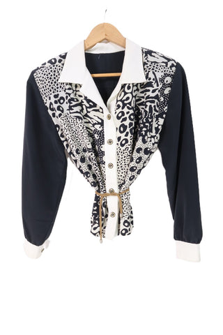 חולצת וינטיג מעוצבת בשחור ולבן- M-L