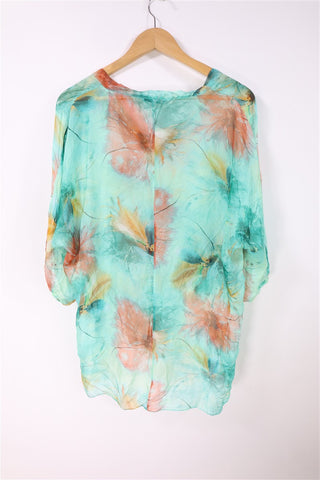 חולצת שיפון חדשה כתמי צבע בטורקיז- L-XXL