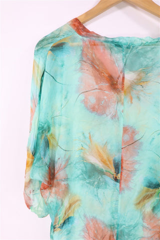 חולצת שיפון חדשה כתמי צבע בטורקיז- L-XXL