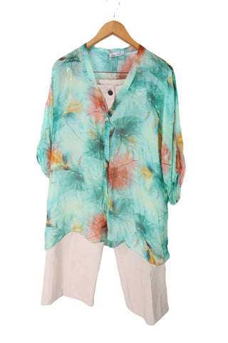 חולצת שיפון חדשה כתמי צבע בטורקיז- L-XXL