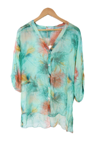 חולצת שיפון חדשה כתמי צבע בטורקיז- L-XXL