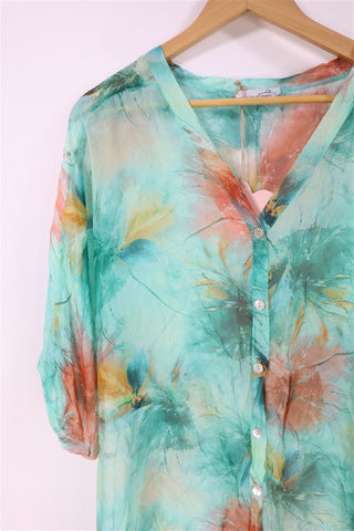 חולצת שיפון חדשה כתמי צבע בטורקיז- L-XXL