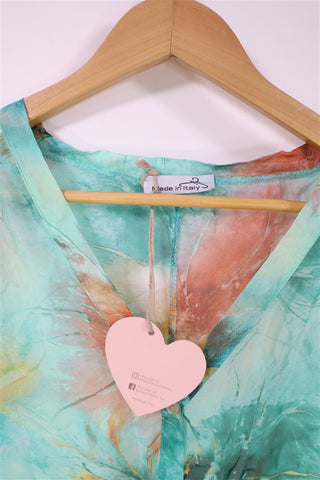 חולצת שיפון חדשה כתמי צבע בטורקיז- L-XXL