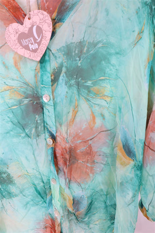 חולצת שיפון חדשה כתמי צבע בטורקיז- L-XXL