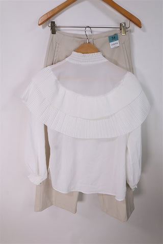 חולצת פליסה ועניבת קשירה בלבן-M