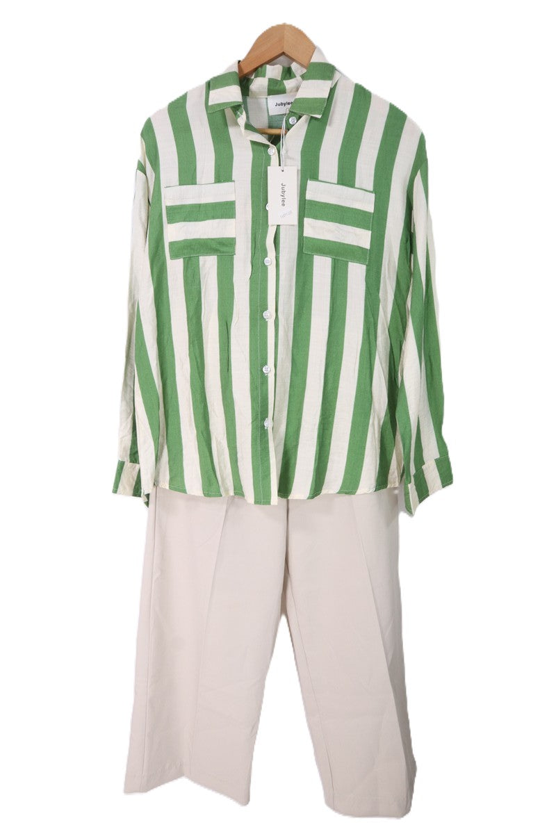 חולצת פסים ירוק ושמנת חדשה -S-L