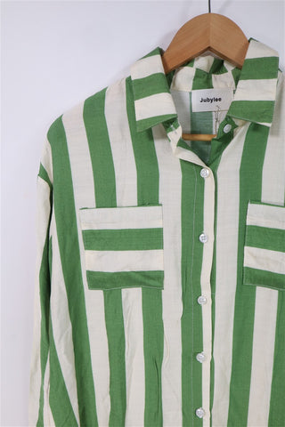חולצת פסים ירוק ושמנת חדשה -S-L