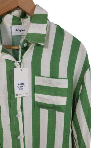 חולצת פסים ירוק ושמנת חדשה -S-L