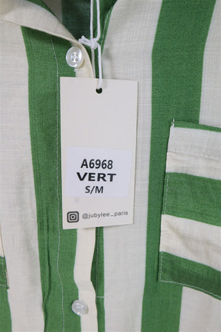 חולצת פסים ירוק ושמנת חדשה -S-L