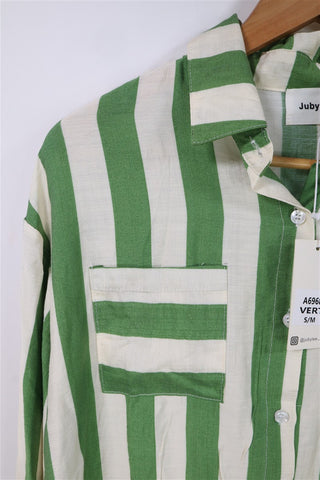 חולצת פסים ירוק ושמנת חדשה -S-L