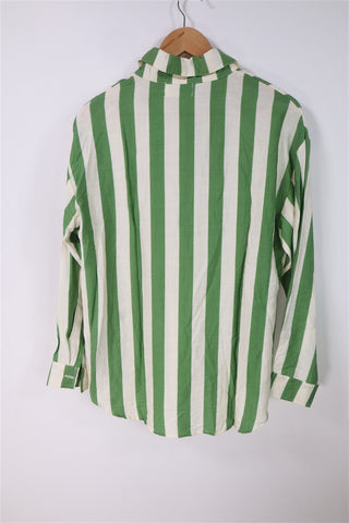 חולצת פסים ירוק ושמנת חדשה -S-L
