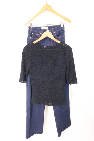 חולצת וינטיג סריג מחוררת בשחור -XS-M