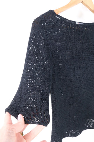 חולצת וינטיג סריג מחוררת בשחור -XS-M