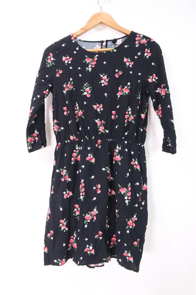 שמלה פרחונית בשחור- XS-S