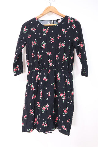 שמלה פרחונית בשחור- XS-S