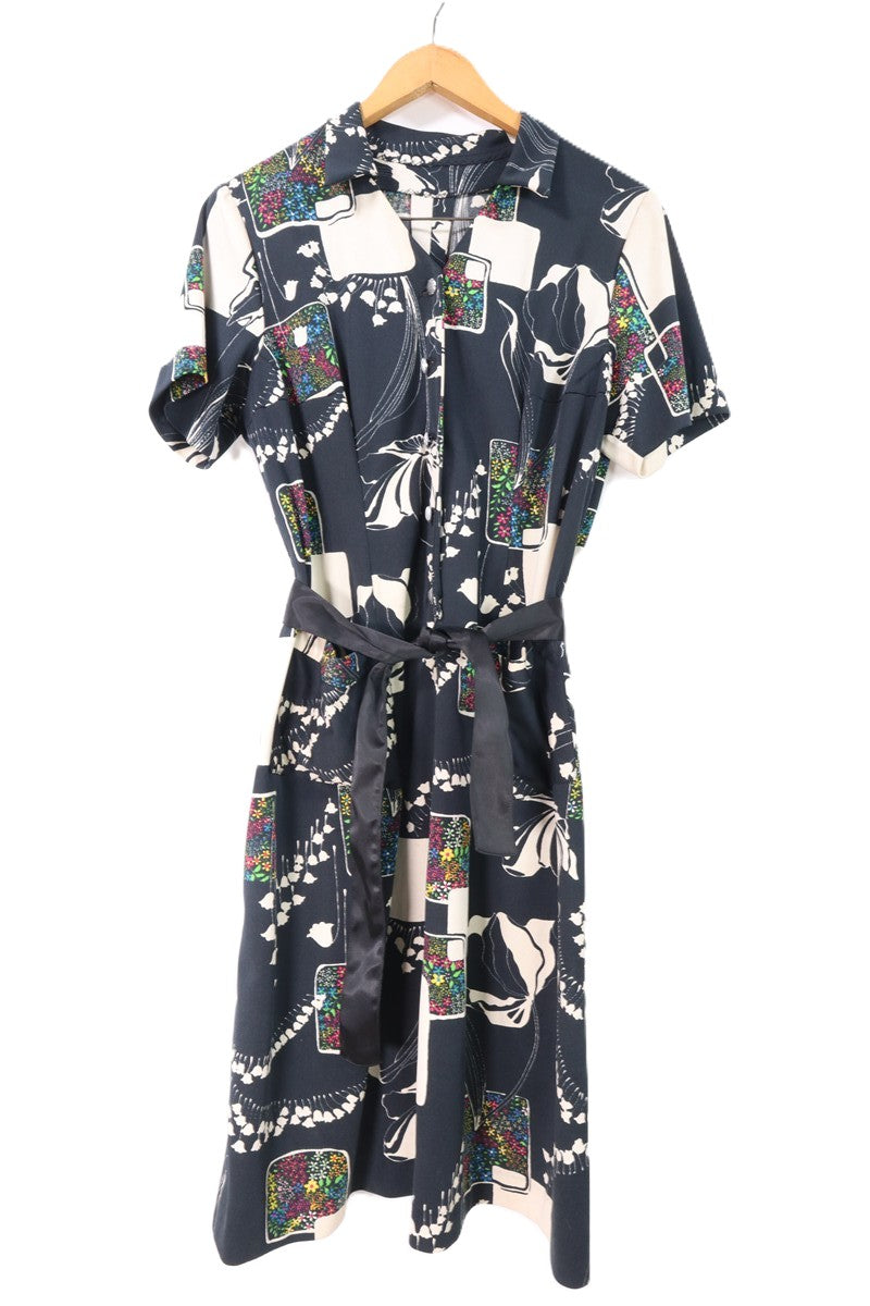 שמלת וינטיג פרינט צבעוני בשחור- L