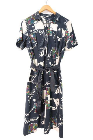 שמלת וינטיג פרינט צבעוני בשחור- L