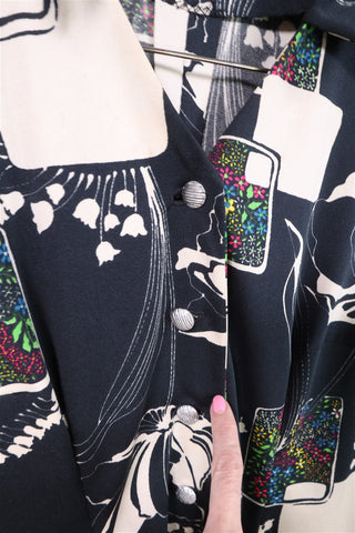 שמלת וינטיג פרינט צבעוני בשחור- L