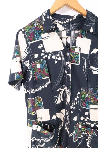 שמלת וינטיג פרינט צבעוני בשחור- L