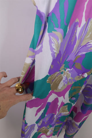 שמלת חלוק וינטיג פרחונית בסגול טורקיז - L-XL