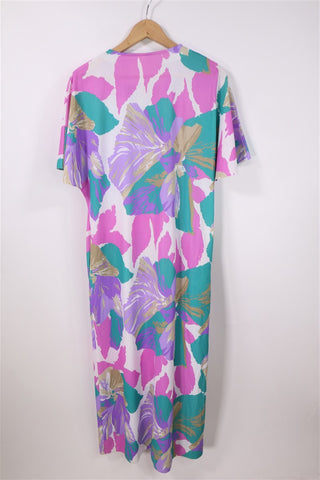 שמלת חלוק וינטיג פרחונית בסגול טורקיז - L-XL