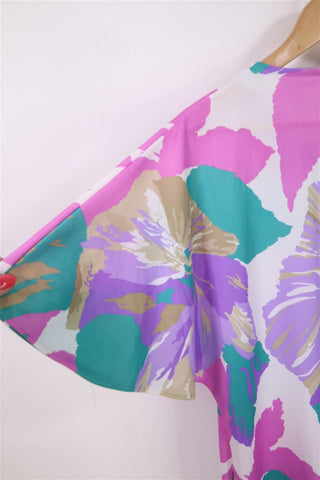 שמלת חלוק וינטיג פרחונית בסגול טורקיז - L-XL