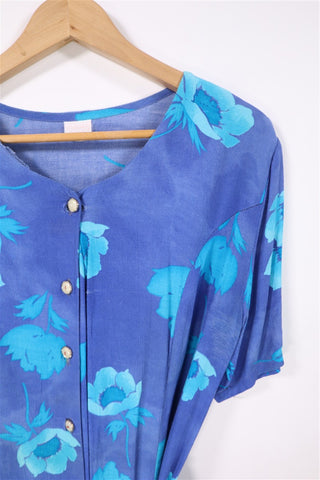 שמלת חלוק וינטיג פרחונית בכחול וסגול  - L