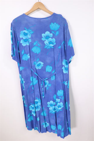 שמלת חלוק וינטיג פרחונית בכחול וסגול  - L