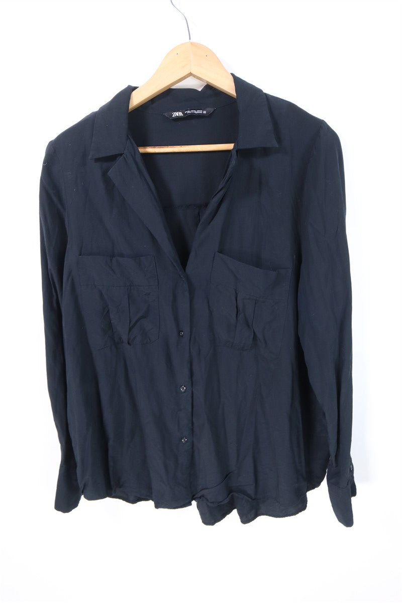 חולצה ZARA מכופתרת בשחור-L-XL