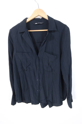 חולצה ZARA מכופתרת בשחור-L-XL