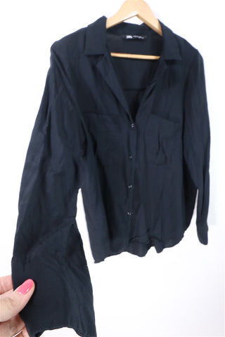 חולצה ZARA מכופתרת בשחור-L-XL