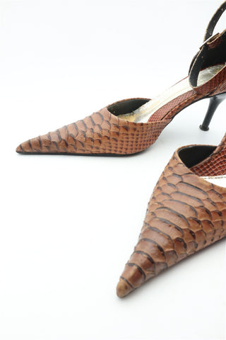 נעלי עקב וינטיג מעור שפיצים בחום - מידה 38