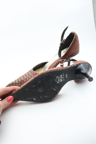 נעלי עקב וינטיג מעור שפיצים בחום - מידה 38