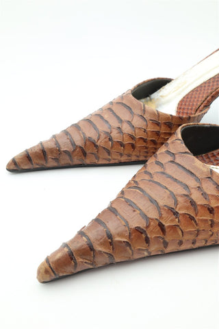 נעלי עקב וינטיג מעור שפיצים בחום - מידה 38