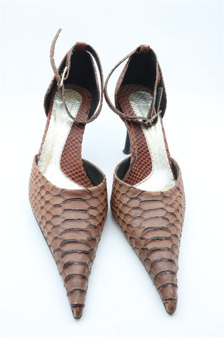 נעלי עקב וינטיג מעור שפיצים בחום - מידה 38