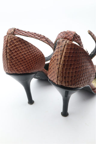 נעלי עקב וינטיג מעור שפיצים בחום - מידה 38