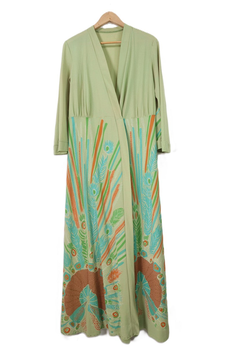 שמלת וינטיג טווסים בירוק טורקיז - M-L