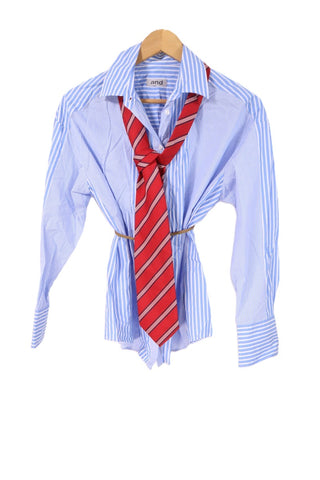 חולצת פסים אוברסייז בלבן וכחול -S-M